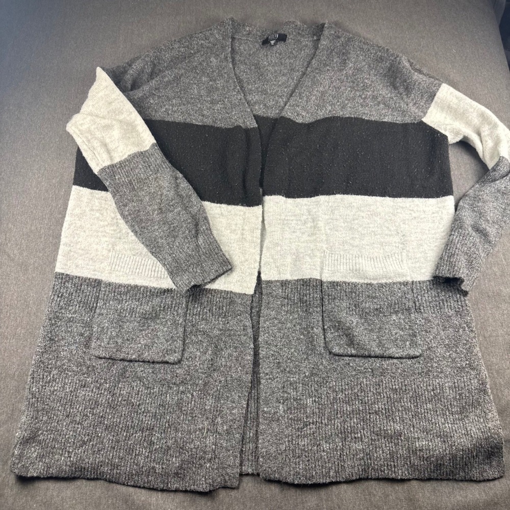 Modern Canvas Women XL Colorblock Open Front Cardigan Grey Black Long Sweater
